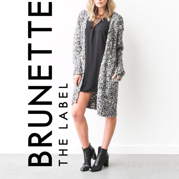 BRUNETTE THE LABEL ‘Emily’ Oversized Black White Knit Open Cardigan COATIGAN! - Picture 1 of 6